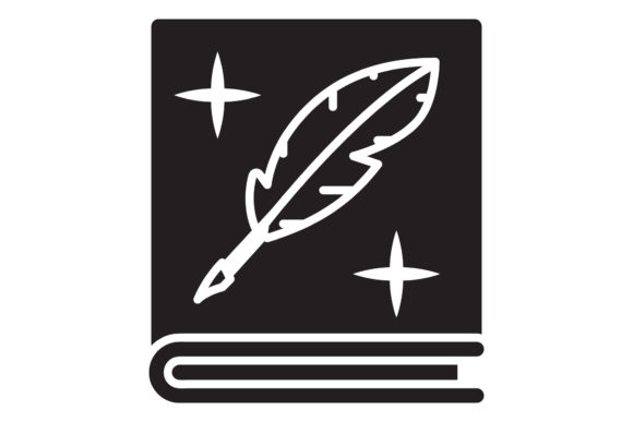 Book Icon Feather Design Black Filled: A Versatile Graphic for Digital Sellers