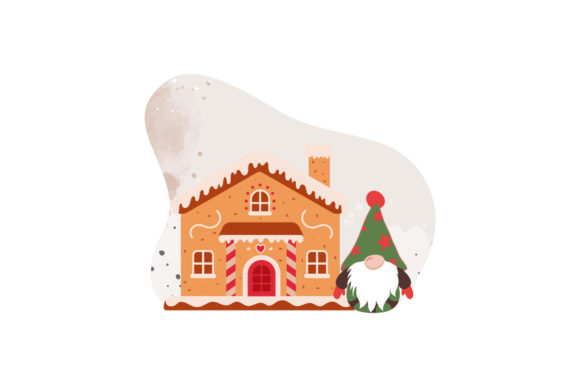 Cute Little Gnome in Christmas House: A Versatile Illustration for Seasonal Design Projects