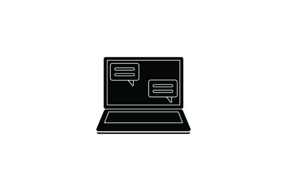 Flat Icon Laptop Message Black Filled – A Modern Design Asset for Content Creators