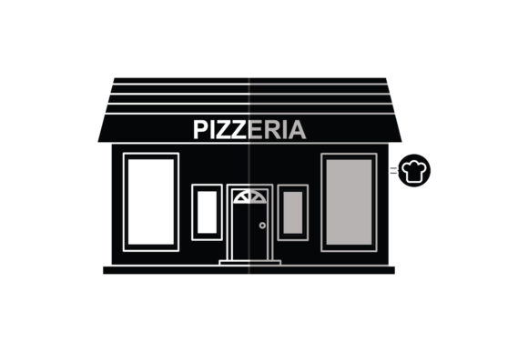 Icon Building Pizzeria Black Fill Style – A Versatile Graphic Design Freebie